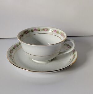 Antique Teacup Imperial Porcelain Wedgwood England Pink Rosettes Cup & Saucer